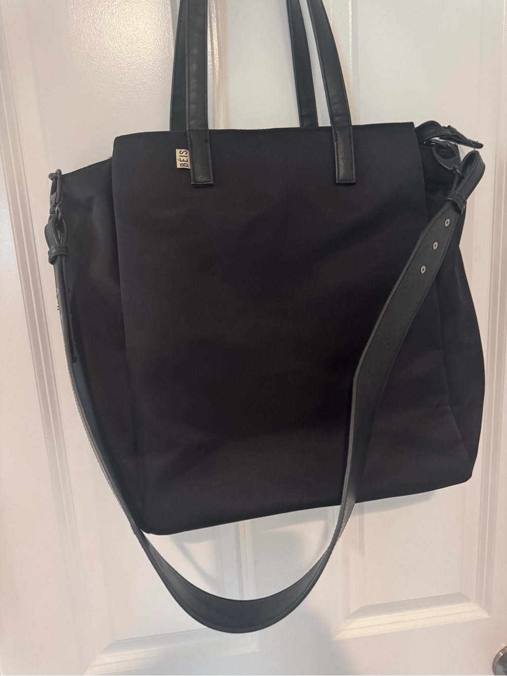 BEIS Black Nylon commuter Tote with Long Adjustable Strap